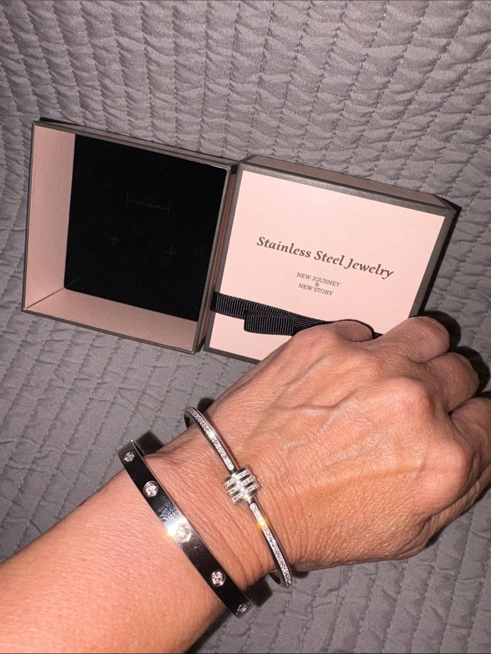 2 GORGEOUS, STAINLESS STEEL BRACELETS NEW JOURNEY & NEW STORY NIB